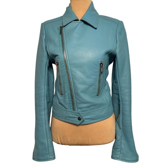ジャケット・アウター Balenciaga Paris Moto Leather Jacket Balenciaga Paris Leather Moto Jacket Blue size IT 38 XS